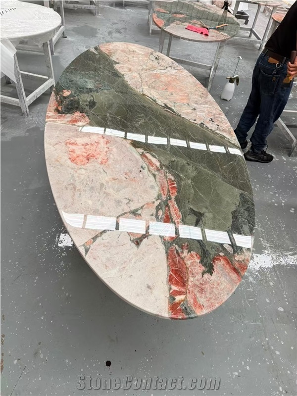 Four Season Pink Marble Round Coffee Table Tops