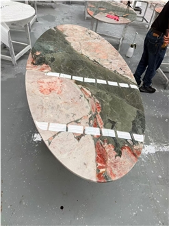 Four Season Pink Marble Round Coffee Table Tops