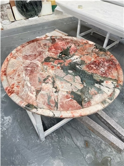 Four Season Pink Marble Round Coffee Table Tops