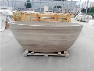White Wood Grain Marble CNC Carved Polished Surface Bathtub