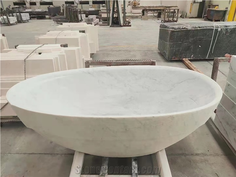 White Wood Grain Marble CNC Carved Polished Surface Bathtub