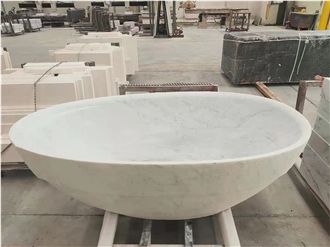 White Wood Grain Marble CNC Carved Polished Surface Bathtub