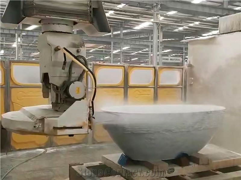 White Wood Grain Marble CNC Carved Polished Surface Bathtub