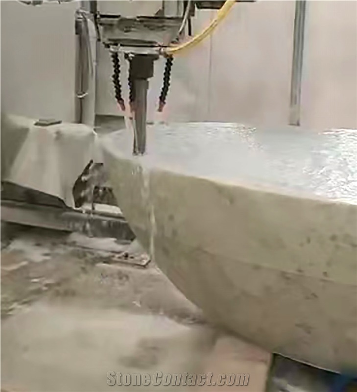 White Wood Grain Marble CNC Carved Polished Surface Bathtub