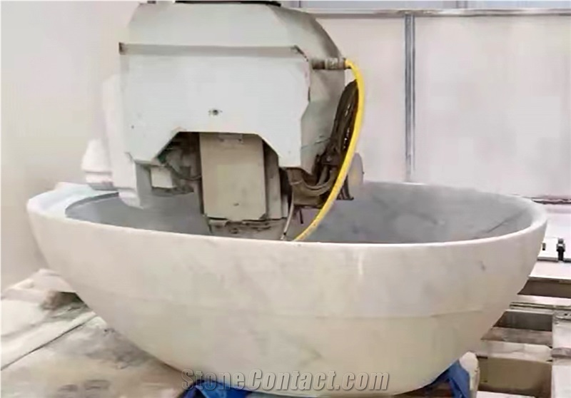 White Wood Grain Marble CNC Carved Polished Surface Bathtub