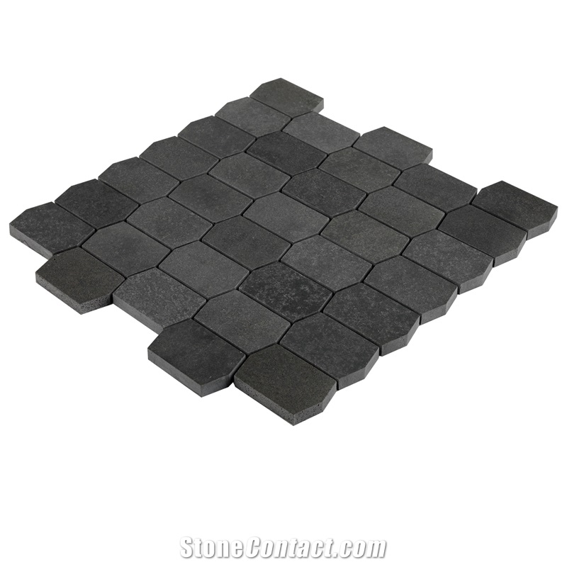 New Design Black Lava Stone Honed Mosaic Tiles