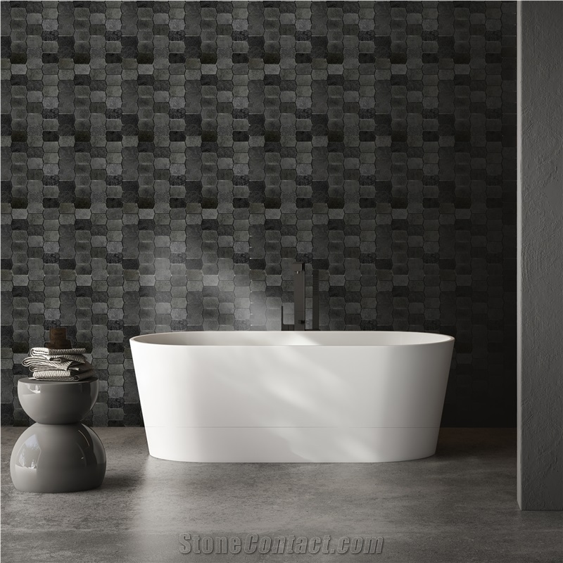 New Design Black Lava Stone Honed Mosaic Tiles