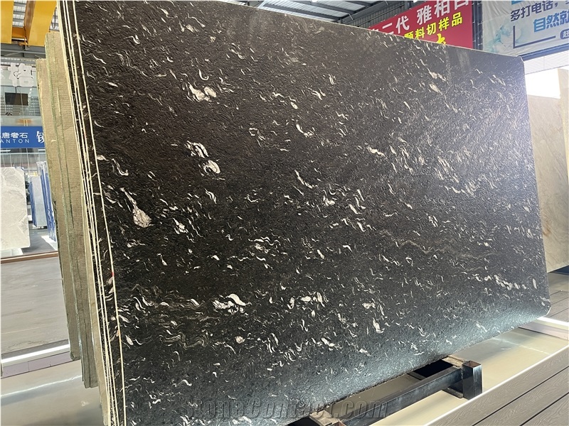 Titanium Black Snow Matrix Granite Slabs