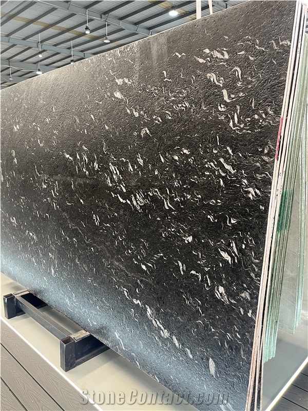 Titanium Black Snow Matrix Granite Slabs