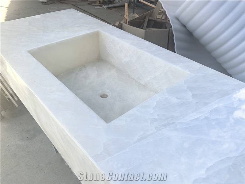 Prefab Crystal White Quartzite For Benchtops Vanity Tops