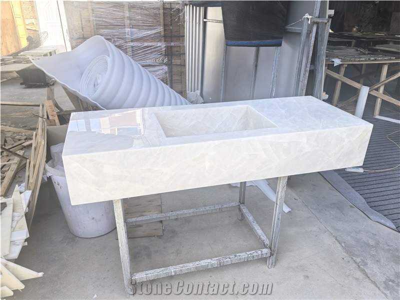 Prefab Crystal White Quartzite For Benchtops Vanity Tops