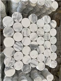 Statuario Marble Round Mosaic Tiles For Bathroom Floor