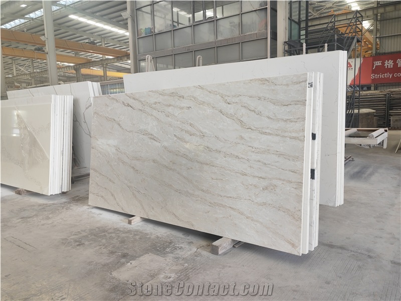 3200*1600Mm Artificial 5124 Calacatta Lavezzi Quartz Slabs