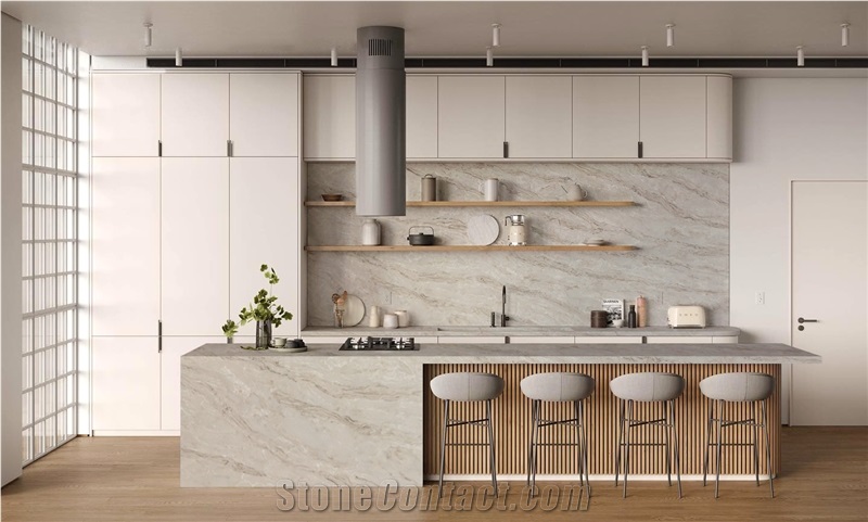 3200*1600Mm Artificial 5124 Calacatta Lavezzi Quartz Slabs