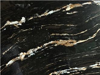 5126 Titanium Satin Black Quartz Slabs With Gold Veins