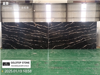 5126 Titanium Satin Black Quartz Slabs With Gold Veins