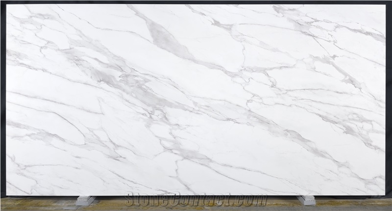 Artificial 7002 Calacatta Crema PD Printed Quartz Slabs