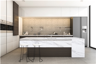 Artificial 7002 Calacatta Crema PD Printed Quartz Slabs