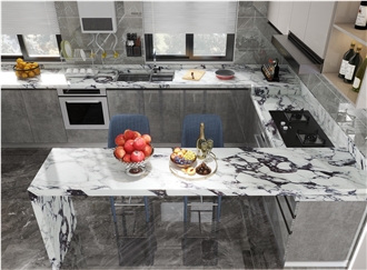 Full Body Italian Printed Quartz Slabs Bulgari Purple Marble Texture
