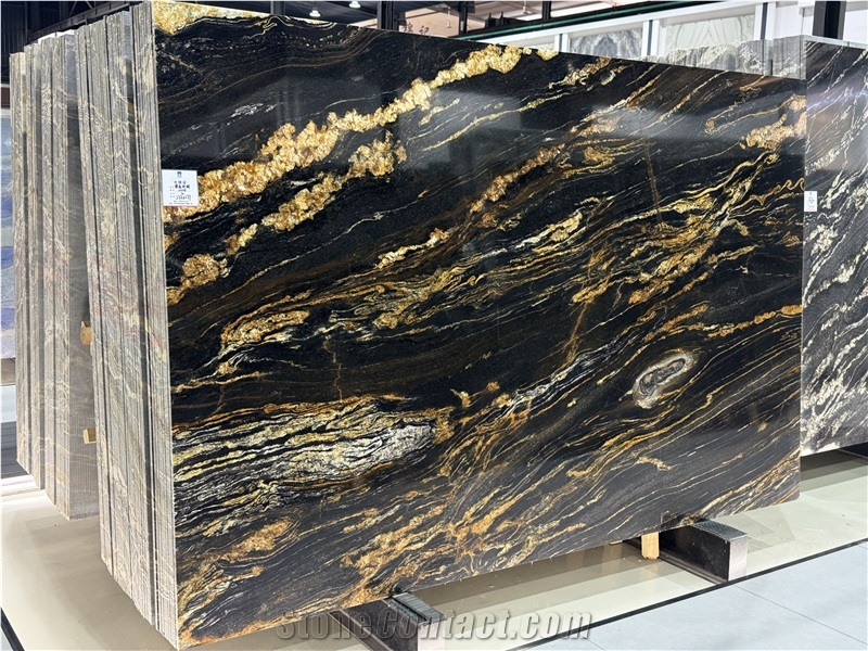 Black Taurus With Gold Veins Polished Brazil Granite Slabs