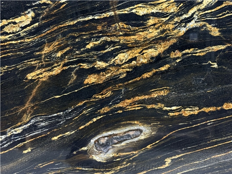 Black Taurus With Gold Veins Polished Brazil Granite Slabs