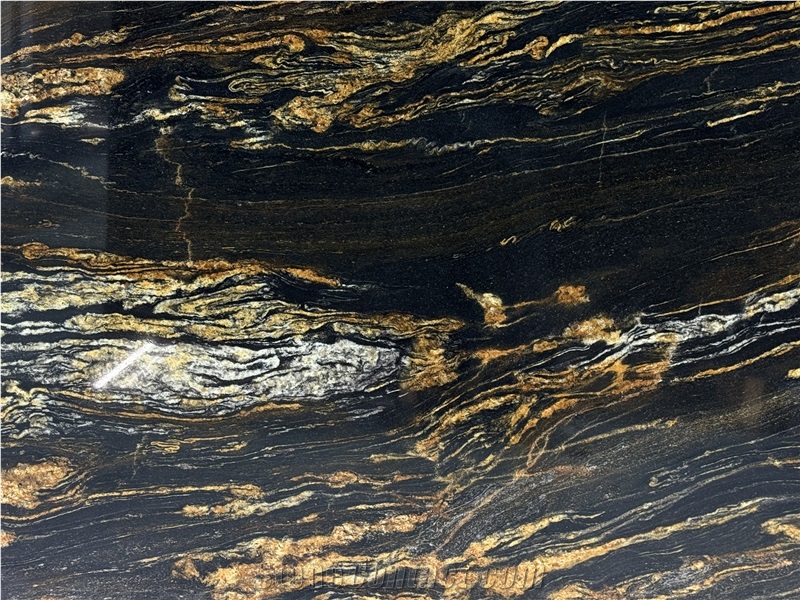 Black Taurus With Gold Veins Polished Brazil Granite Slabs