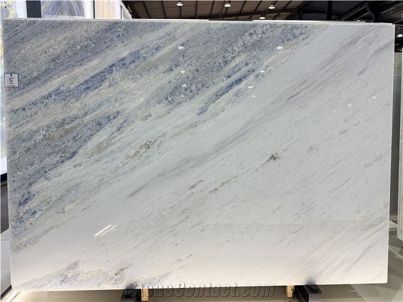 Calcite Azul  With Large Twill Crystal Brazilian Slabs Tiles