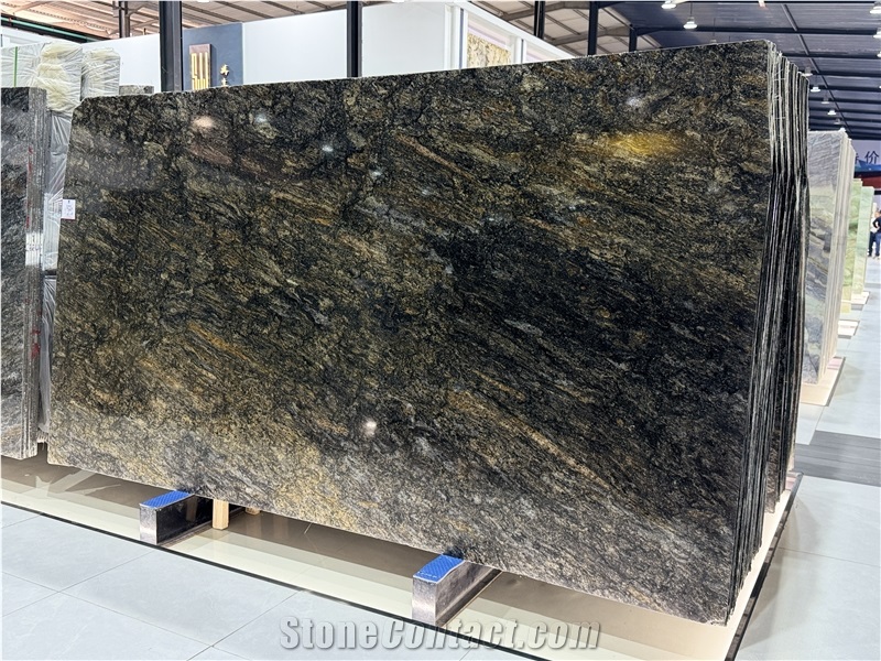 Metalicus Polished Brazil  Granite With Gold Veins Slabs