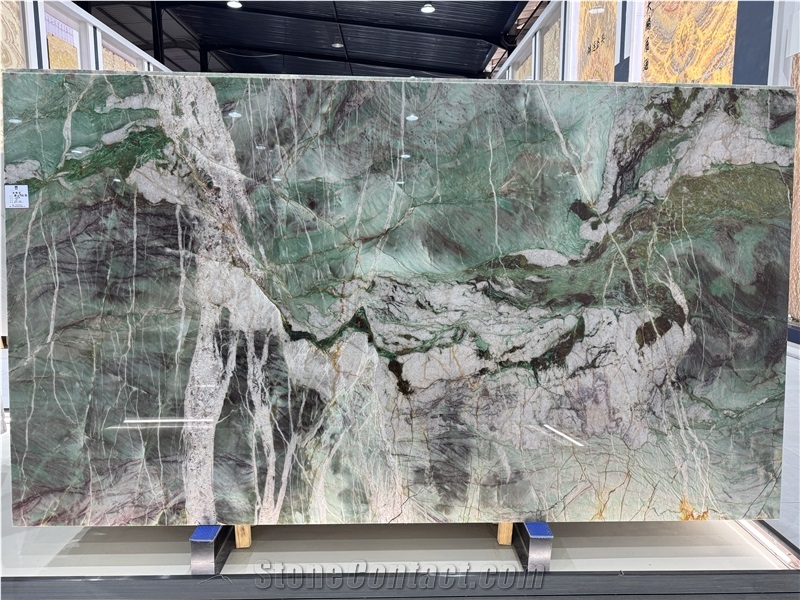 Moldavite Crystal Green Quartzite Slabs For Wall-Cladding