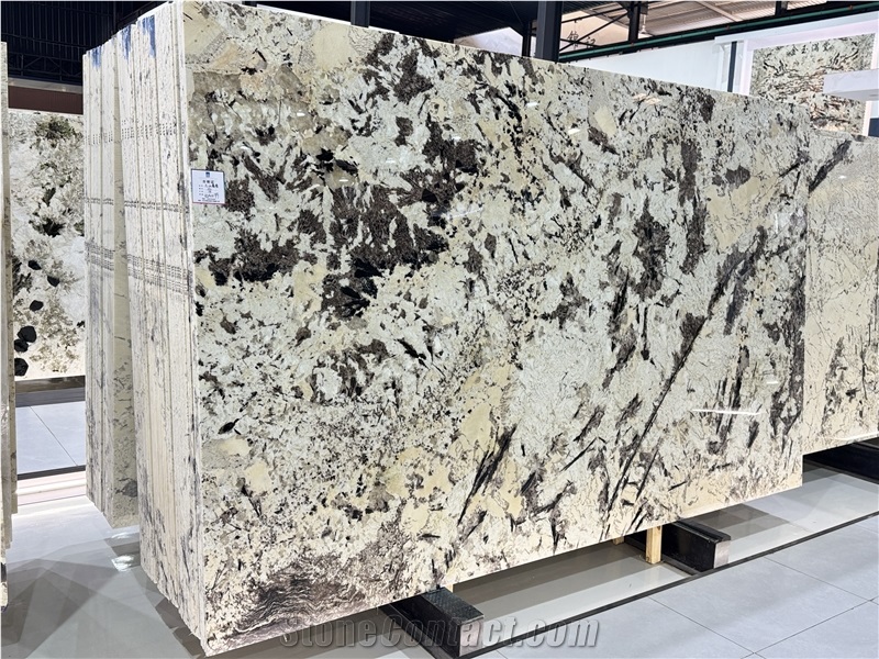 White Splash Feathered Crystal Brazilian Granite Slabs