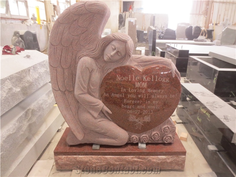 Imperial Red Angel Engraved Headstone