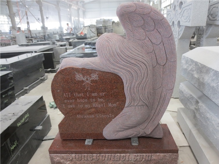 Imperial Red Angel Engraved Headstone