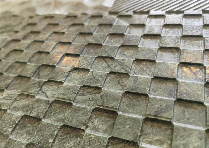 3D Carved Different Surface Finishing Green Marble CNC Wall Panels