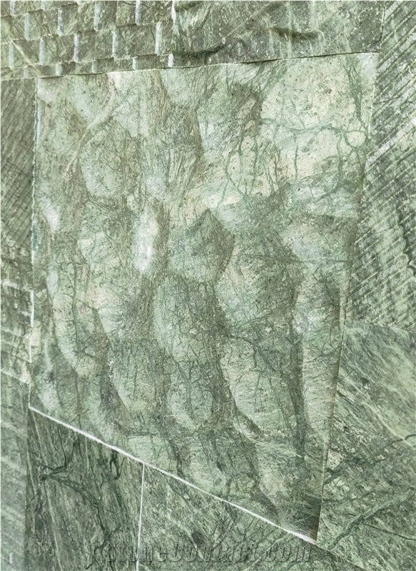 3D Carved Different Surface Finishing Green Marble CNC Wall Panels