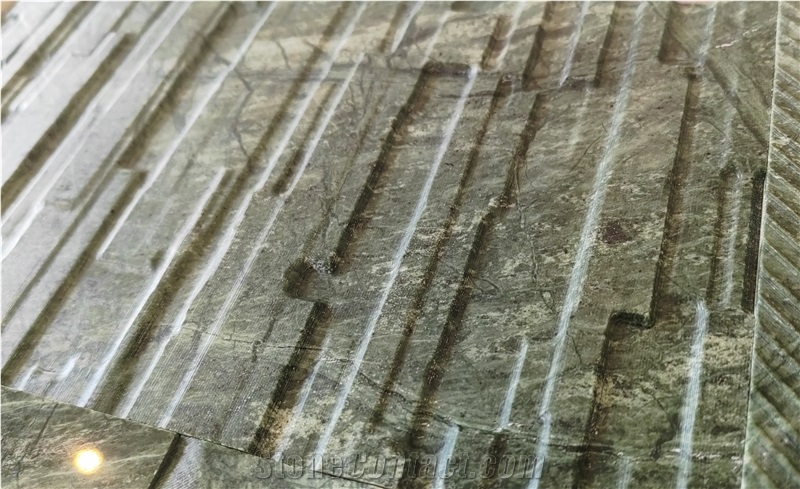 3D Carved Different Surface Finishing Green Marble CNC Wall Panels