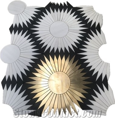 Marble  Mosaic Tiles With Metal Hotel Lobby Decoration