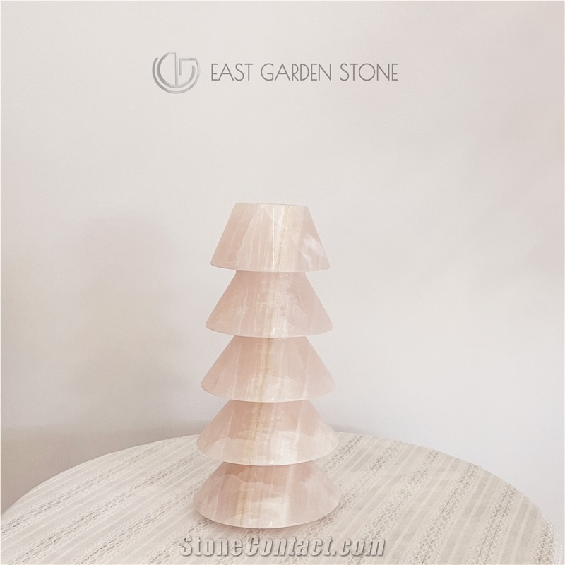 Pink Onyx Christmas Tree  Pedestal Column