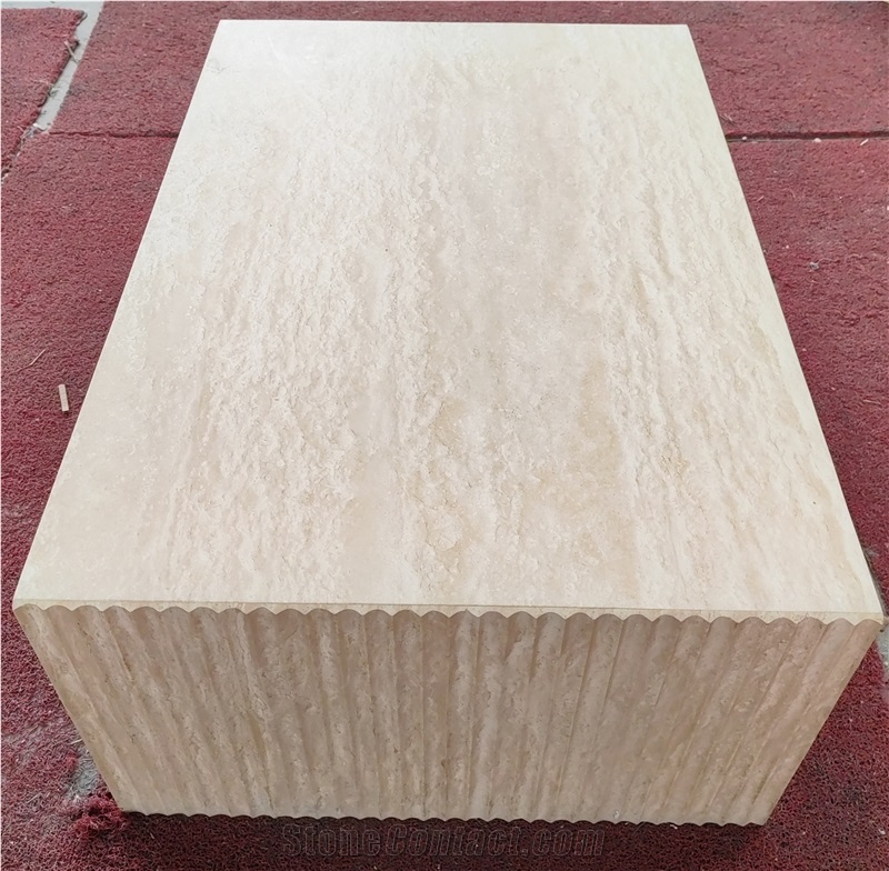 Travertine Coffee Table With Subtle Fluted Sides