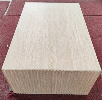 Travertine Coffee Table With Subtle Fluted Sides