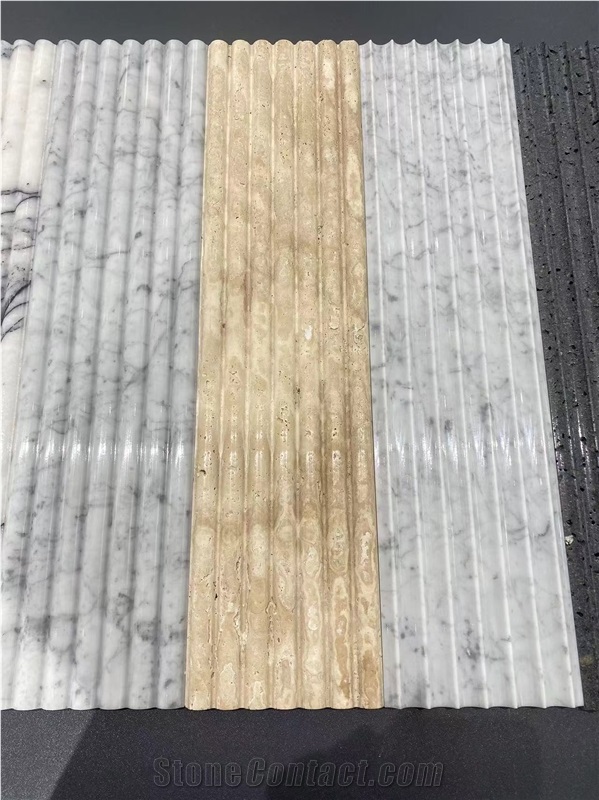 Waves Carrara Fluted 3D Honed Marble CNC Wall Panels