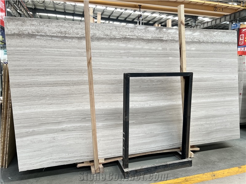 China White Wood Grain Vein Light Marble Slabs