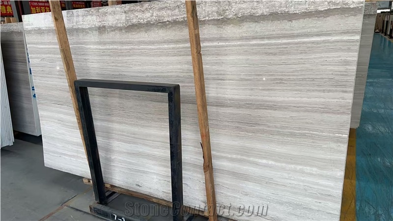 Polished White Wood Grain Marble Slabs