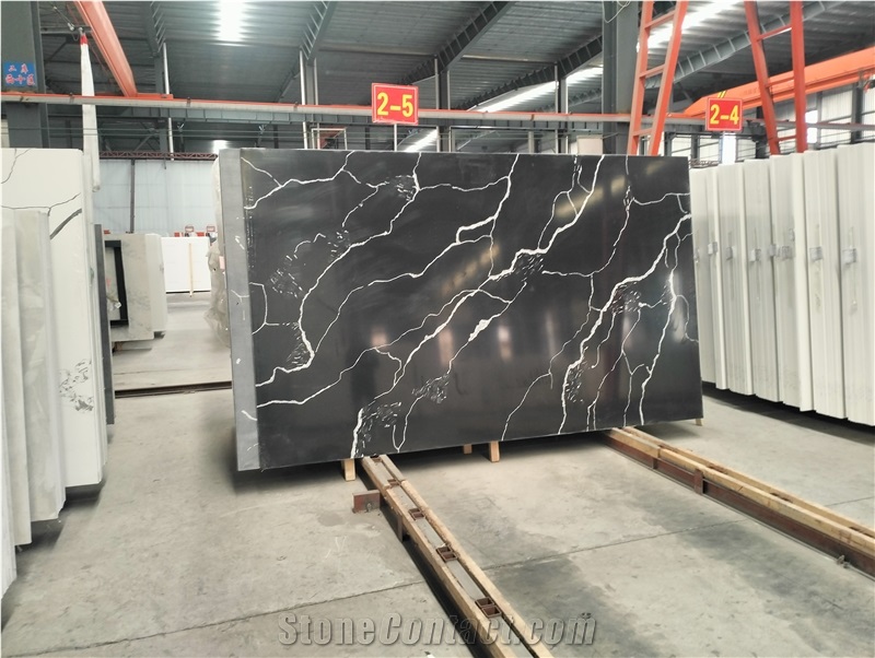 Artificial Stone Calacatta Black Quartz Slabs
