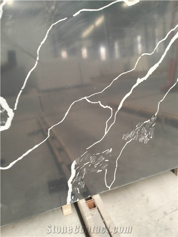 Artificial Stone Calacatta Black Quartz Slabs