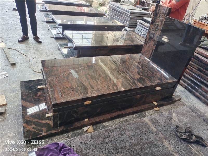 Natural Red Aurora India Granite Polish Tombstone