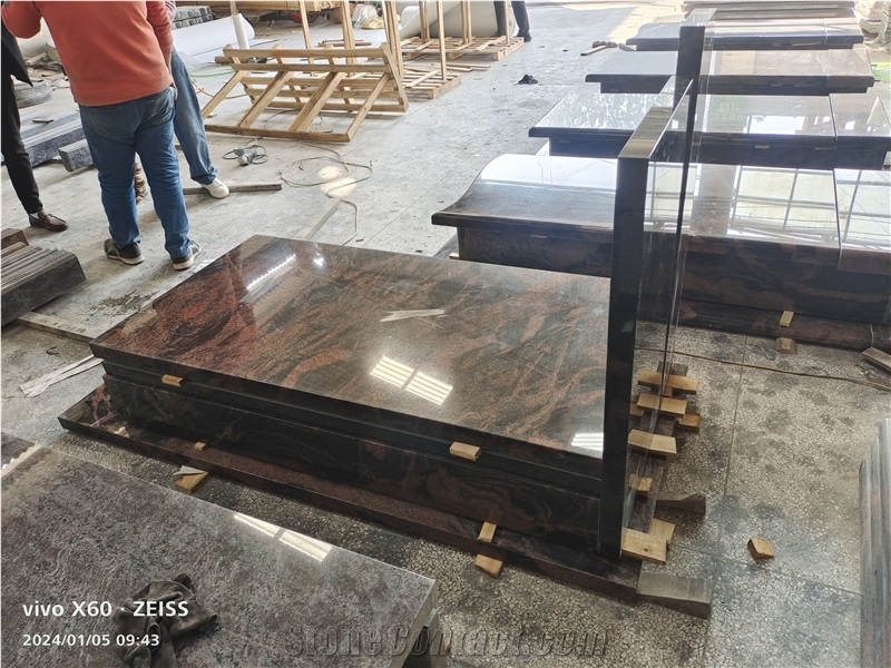 Natural Red Aurora India Granite Polish Tombstone
