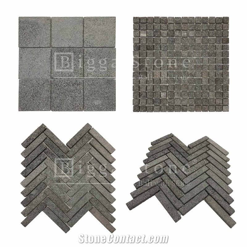 Black Lava Wall Cubical Mosaic Pattern