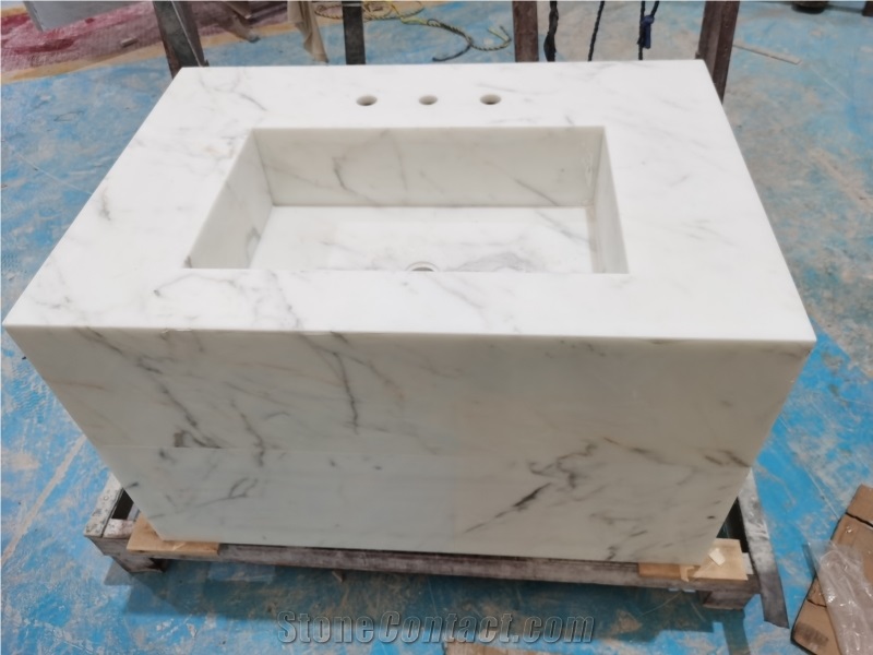 Arabescato White Floating Vanity Cabinet Bathroom Design