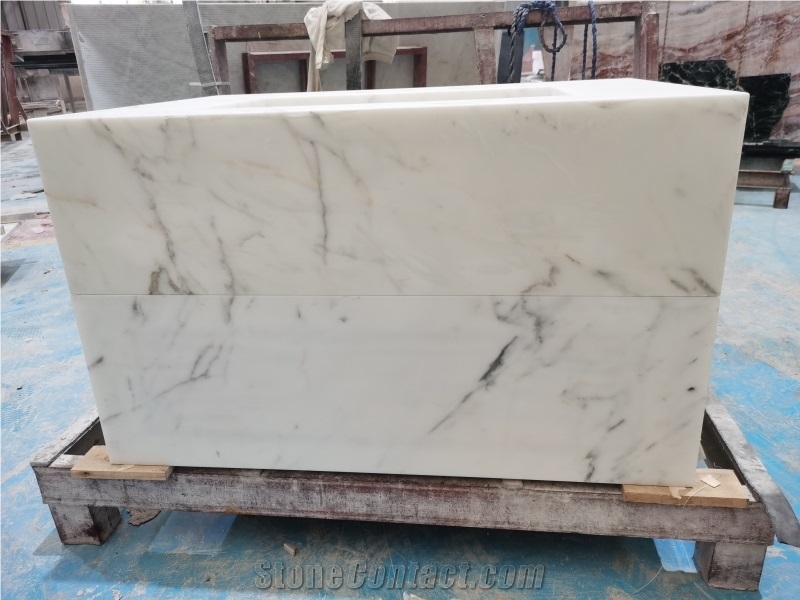Arabescato White Floating Vanity Cabinet Bathroom Design