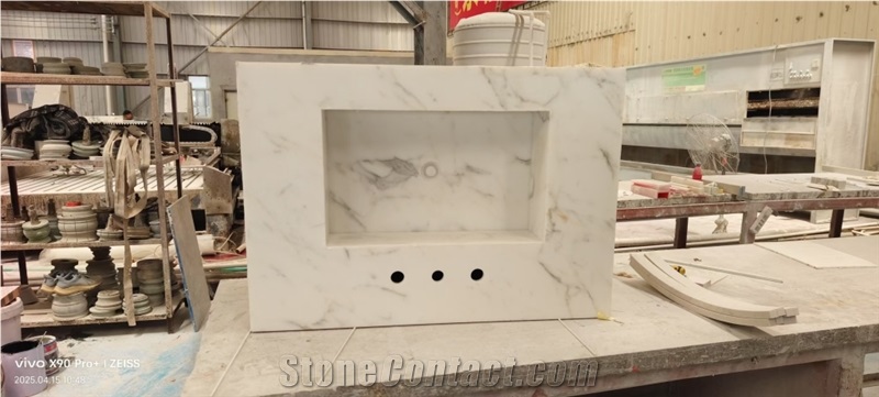 Arabescato White Floating Vanity Cabinet Bathroom Design